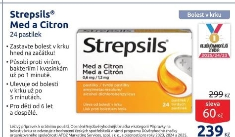 Pastilky proti bolesti v krku Strepsils