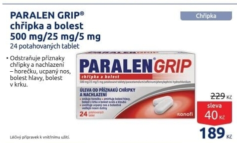 Tablety chřipka a bolest Grip Paralen