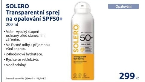Transparentní sprej na opalování SPF 50+ Solero
