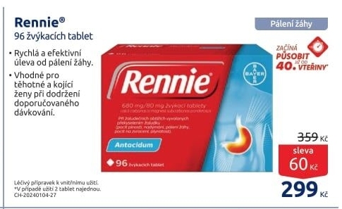 Žvýkací tablety proti pálení žáhy Rennie
