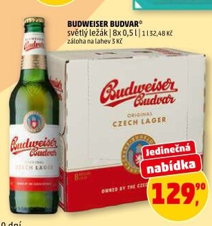 Pivo světlý ležák Budweiser Budvar