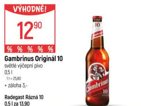 Pivo světlé výčepní Originál 10° Gambrinus