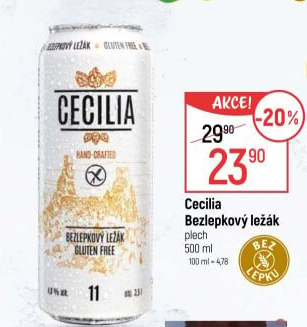 Pivo světlý ležák bez lepku Cecilia