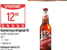 Pivo světlé výčepní Originál 10° Gambrinus