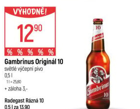 Pivo světlé výčepní Originál 10° Gambrinus
