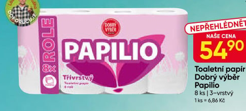 Toaletní papír 3vrstvý Papilio Dobrý Výběr