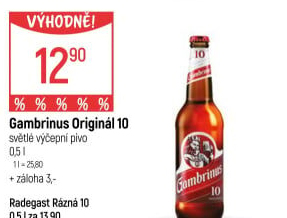 Pivo světlé výčepní Originál 10° Gambrinus