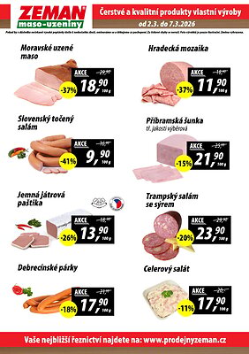 akční leták ZEMAN maso - uzeniny 2.3.2026-7.3.2026