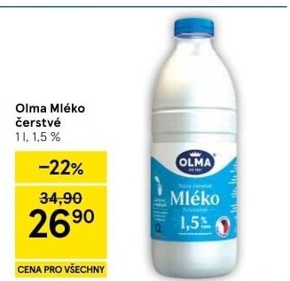 Mléko čerstvé Olma - 1,5% polotučné