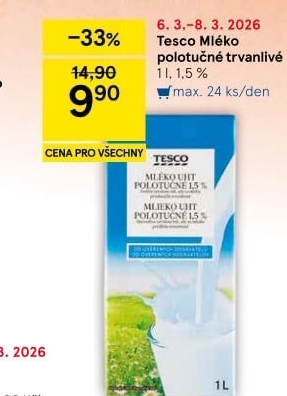 Mléko trvanlivé Tesco - 1,5% polotučné