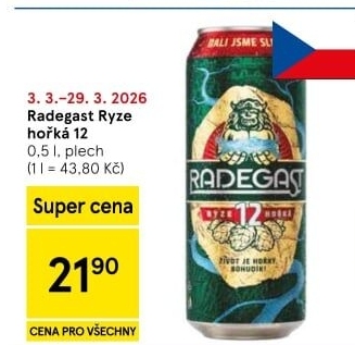 Pivo světlý ležák 12° Ryze hořká Radegast