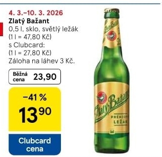 Pivo světlý ležák 12° Zlatý Bažant