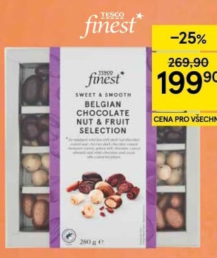 Směs ovoce a oříšků v čokoládě Tesco Finest