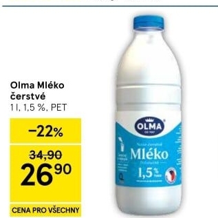 Mléko čerstvé Olma - 1,5% polotučné