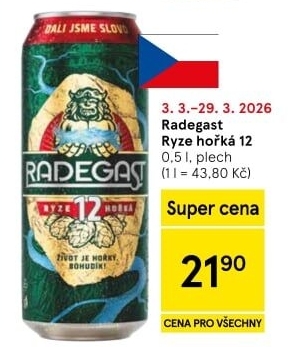 Pivo světlý ležák 12° Ryze hořká Radegast