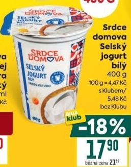 Bílý jogurt Selský Srdce Domova
