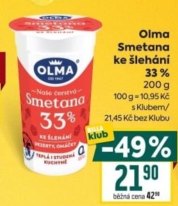 Smetana ke šlehání Olma 33%