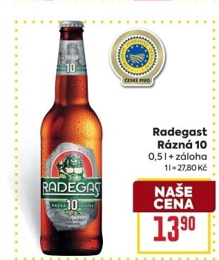 Pivo světlé výčepní Rázná 10° Radegast