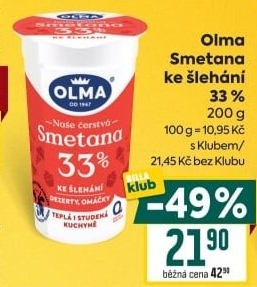 Smetana ke šlehání Olma 33%