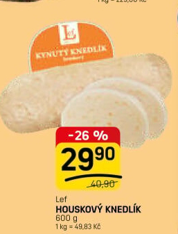 Knedlík houskový kynutý Lef
