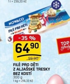Rybí filé pro děti bez kosti mražené Nowaco