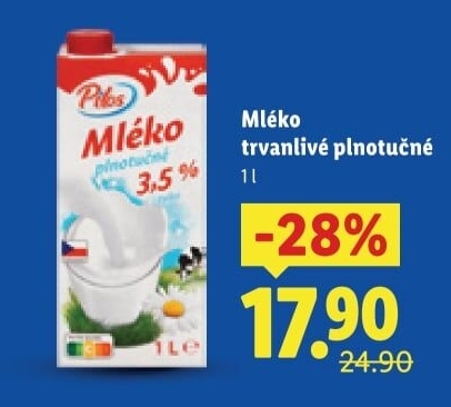 Mléko trvanlivé Pilos - 3,5% plnotučné