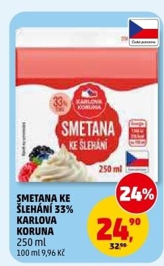 Smetana ke šlehání 33% Karlova Koruna