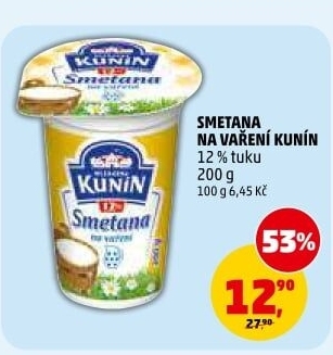 Smetana na vaření Mlékárna Kunín 12%