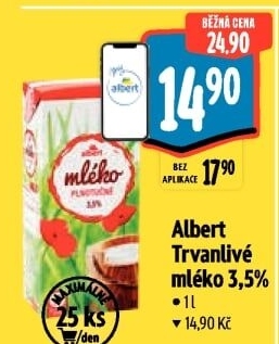Mléko trvanlivé Albert - 3,5% plnotučné