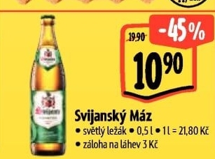 Pivo světlý ležák 11° Svijanský Máz Svijany