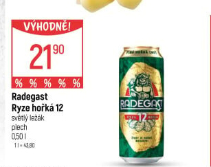 Pivo světlý ležák 12° Ryze hořká Radegast
