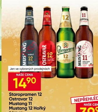 Pivo světlý ležák Mustang Hořký 12° Ostravar