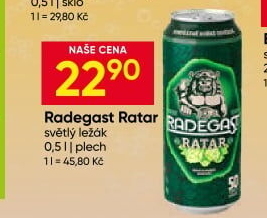 Pivo světlý ležák Ratar Radegast