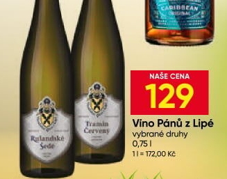 Vína Vinařství Pánů z Lipé
