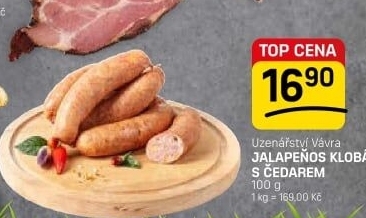 Jalapeňos klobása s cheddarem Uzenářství Vávra