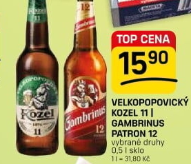 Pivo světlý ležák 11° Medium Velkopopovický Kozel