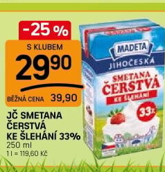 Smetana čerstvá ke šlehání Jihočeská Madeta 33%