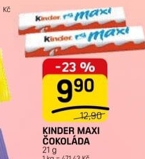 Tyčinka čokoládová mléčná Maxi Kinder
