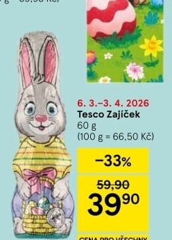 Čokoládový zajíc Tesco