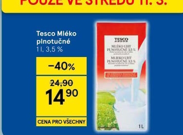 Mléko čerstvé Tesco - 3,5% plnotučné