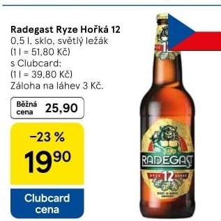 Pivo světlý ležák 12° Ryze hořká Radegast