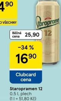 Pivo světlý ležák 12° Staropramen