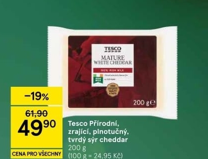Sýr Cheddar zrající plnotučný Tesco