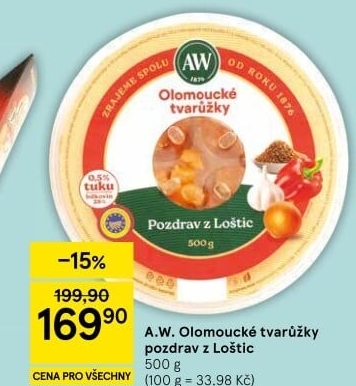 Sýr tvarůžky olomoucké Pozdrav z Loštic A.W.