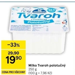 Tvaroh polotučný z Poděbrad Milko