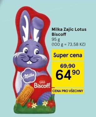 Čokoládový zajíc Lotus Biscof Milka