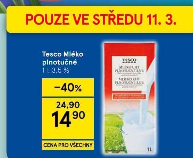 Mléko čerstvé Tesco - 3,5% plnotučné