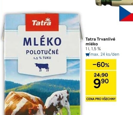 Mléko trvanlivé Tatra - 1,5% polotučné