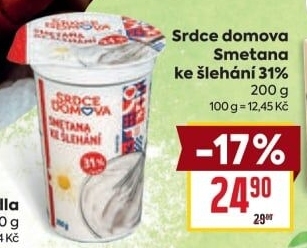 Smetana ke šlehání 31% Srdce domova