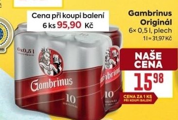 Pivo světlé výčepní Originál 10° Gambrinus